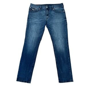 True Religion Jeans Mens 38X33 Blue Denim Geno Relaxed Slim Faded Casual